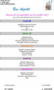 Menus du 28-09 au 02-10-2015